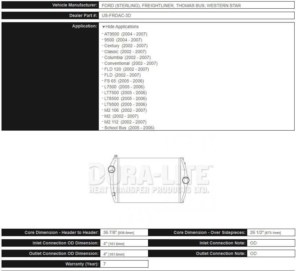 Dura-Lite Intercooler Freightliner Classic/Century/Columbia (2002-2007) - 3D