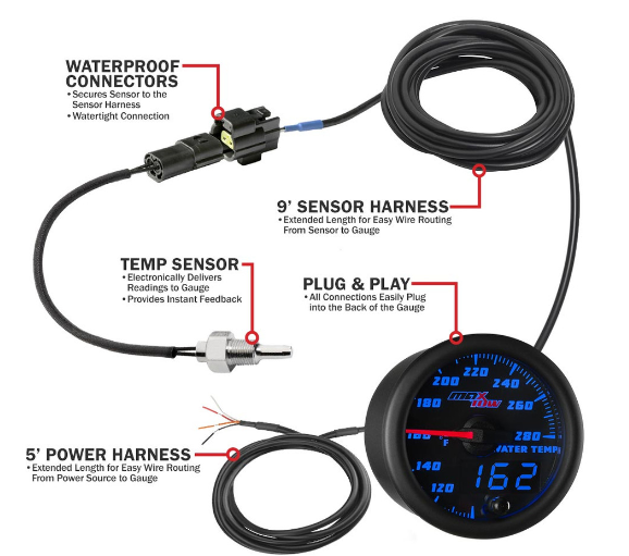 Water Temp Gauge Black/Blue