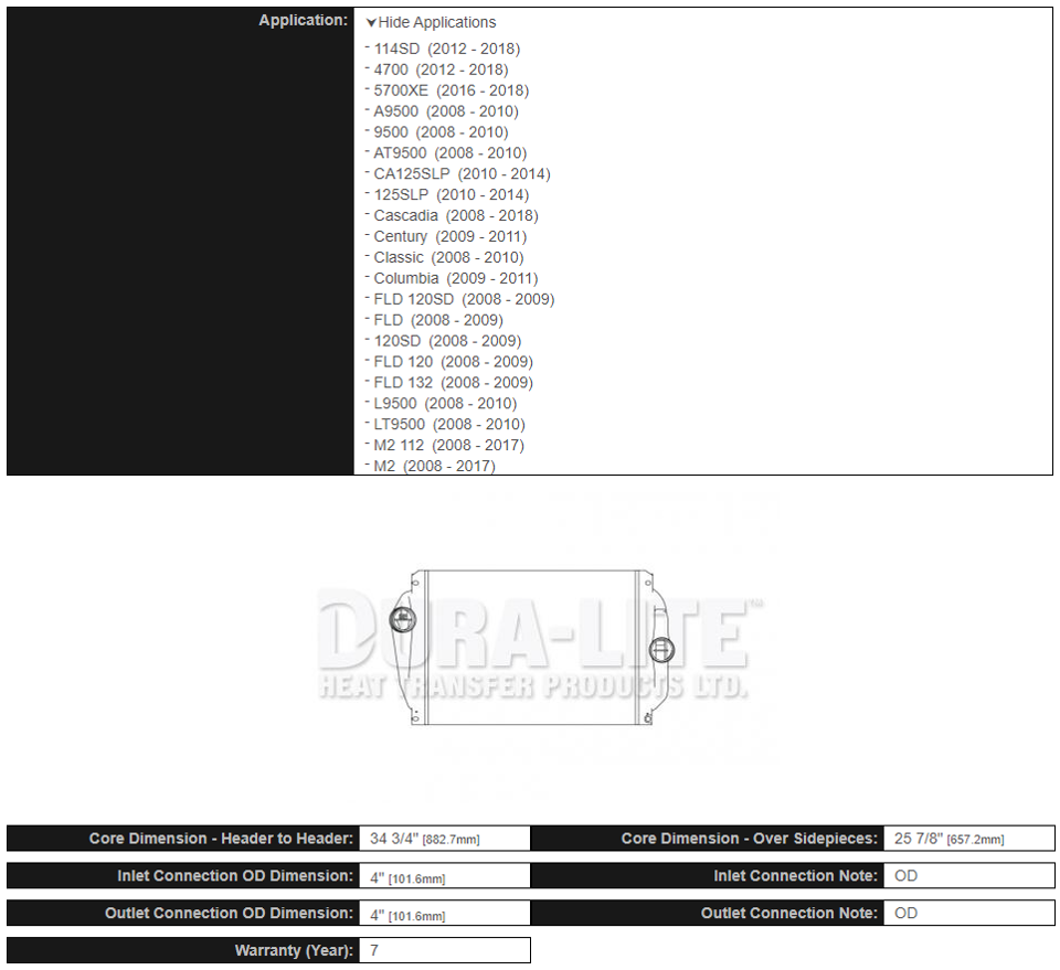 Dura-Lite Intercooler Freightliner Cascadia (2008-2018)- 3J
