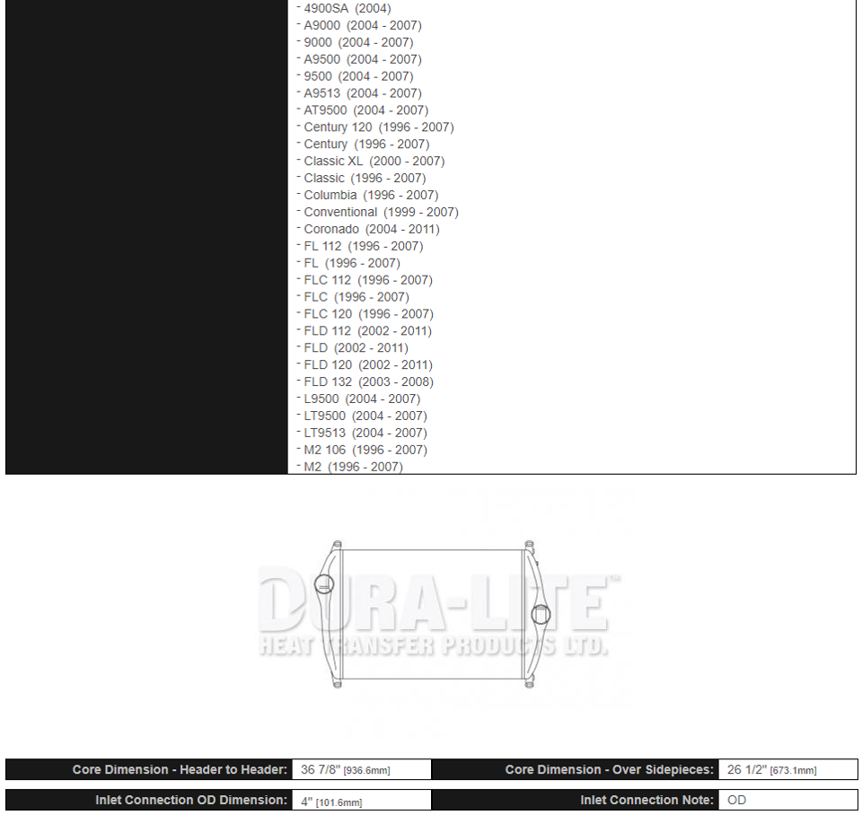 Dura-Lite Intercooler Freightliner Century (1996-2007)  - 5Q