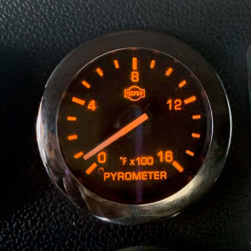 pyro gauge with light on orange glow