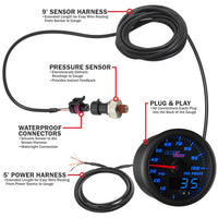Oil Pressure Gauge Black/Blue