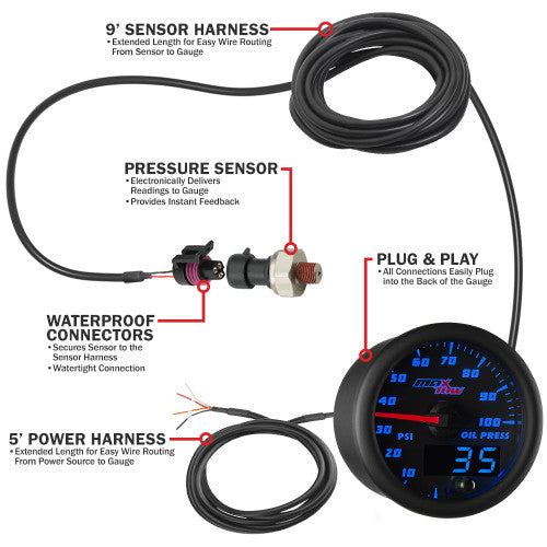 Oil Pressure Gauge Black/Blue