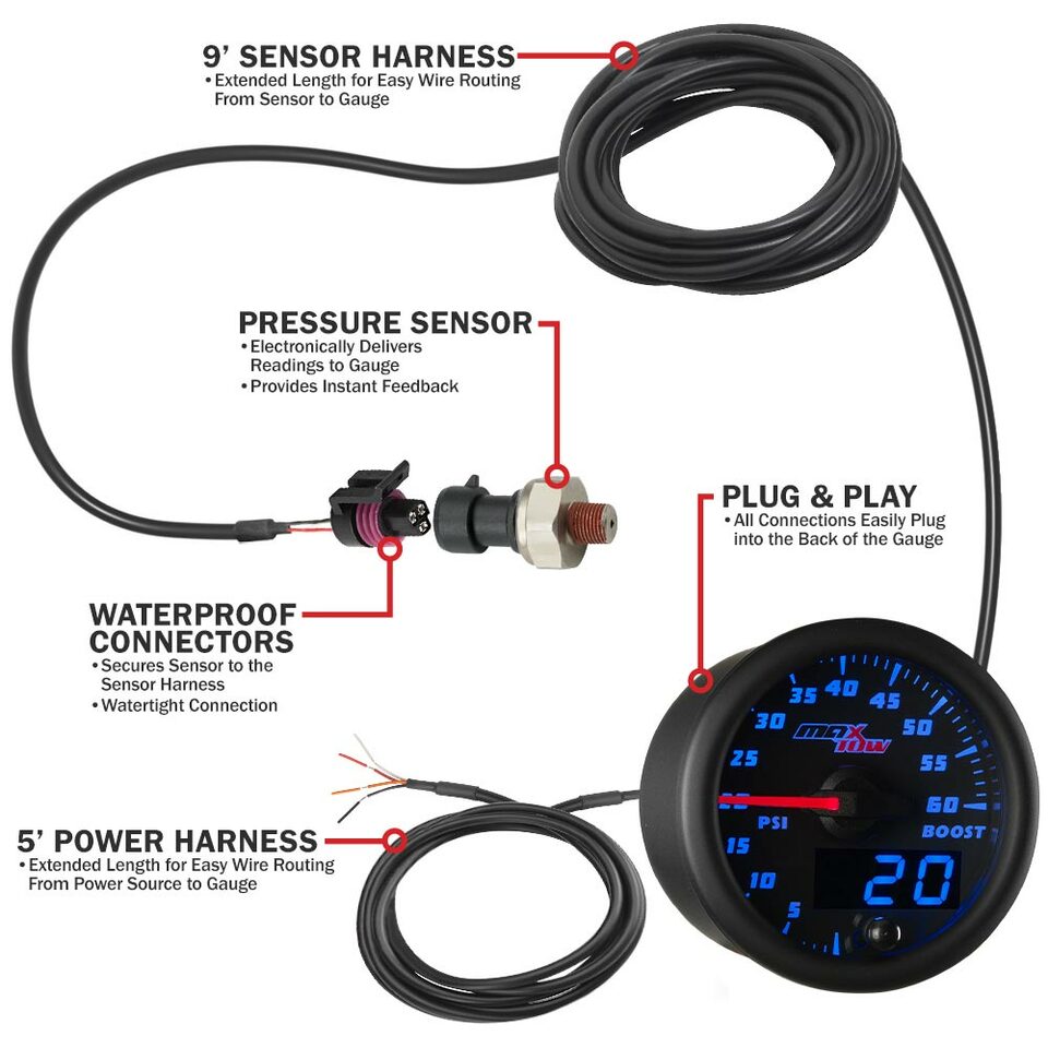 Boost Gauge 60 PSI Black/Blue