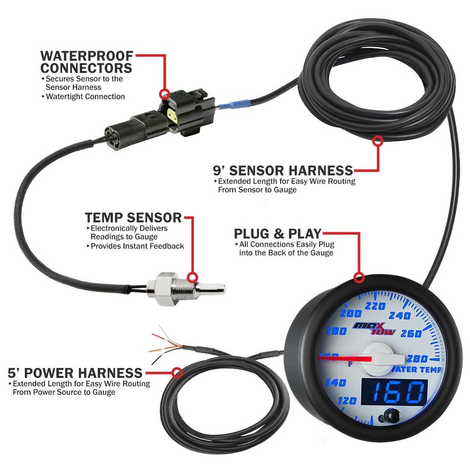 Water Temp Gauge White/Blue - Texas Truck Market